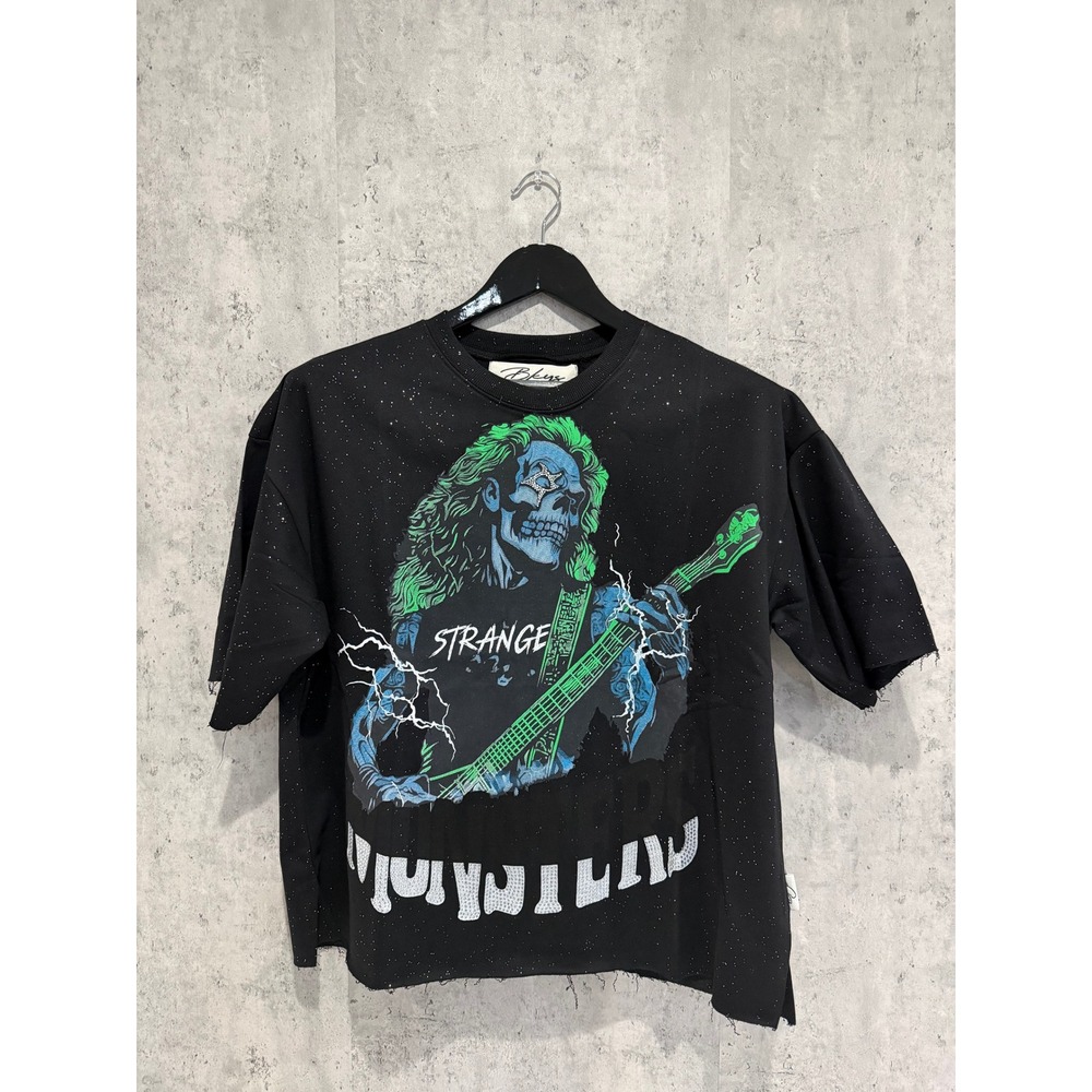 BKYS Strange Tour Graphic T-Shirt Washed Grey Distressed Heavyweight Cotton M
